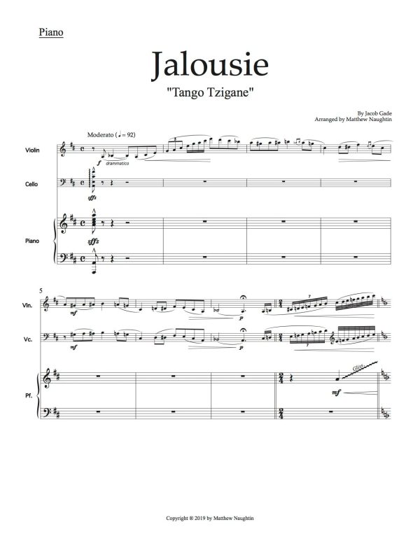 Jalousie  Tango (Jacob Gade) for Piano Trio Online Sale