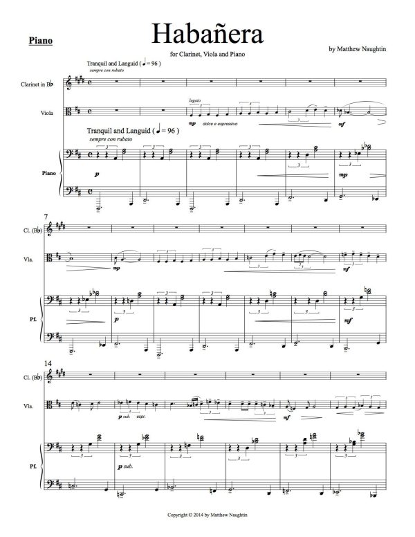 Habañera for Clarinet, Viola & Piano (Matthew Naughtin) For Discount