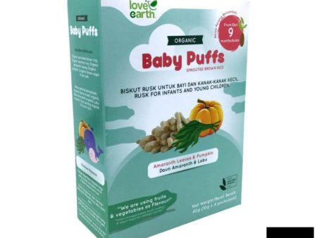 Love Earth Organic Baby Puffs Sprouted Brown Rice Amaranth Leaves & Pumpkin 40g For Sale