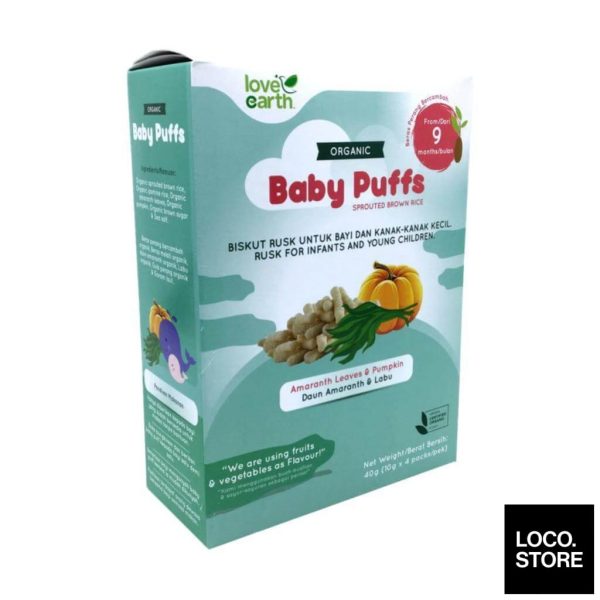 Love Earth Organic Baby Puffs Sprouted Brown Rice Amaranth Leaves & Pumpkin 40g For Sale