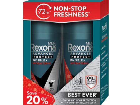 Rexona Deodorant Roll-On Men Invisible + Antibac (Twin Pack) 45ml X 2 Sale