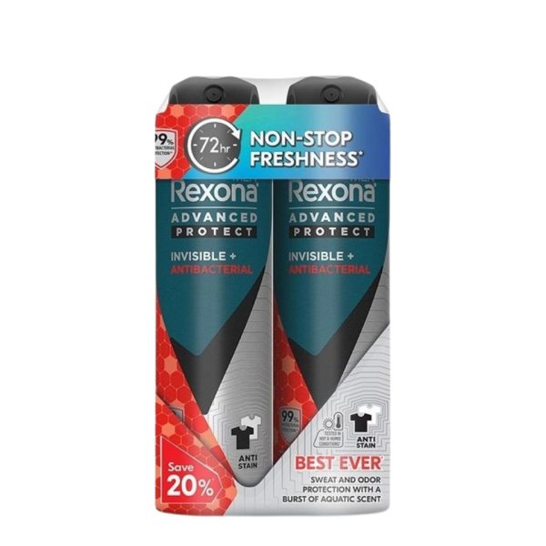 Rexona Deodorant Spray Men - Invisible + Antibac (Twin Pack) 135ml X 2 on Sale